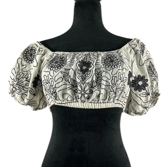 Free People Lotus embroidered White Floral  Off-Shoulder Top,Large - Picture 7 of 7